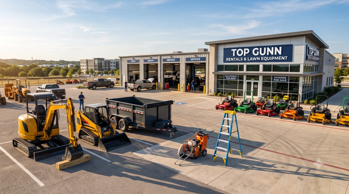 equipment rental near, dump trailer rental, mini excavator rental, mini skid steer for rent, top gun rentals, top gunn rentals austin, post hole digger rental near me